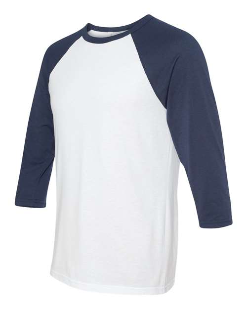 BELLA + CANVAS Unisex Three-Quarter Sleeve Baseball Tee 3200 - White/ Navy