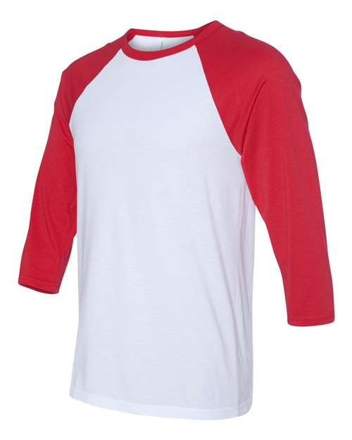 BELLA + CANVAS Unisex Three-Quarter Sleeve Baseball Tee 3200 - White/ Red