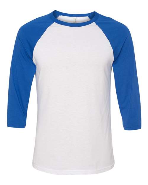 BELLA + CANVAS Unisex Three-Quarter Sleeve Baseball Tee 3200 - White/ True Royal