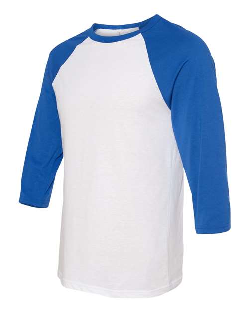 BELLA + CANVAS Unisex Three-Quarter Sleeve Baseball Tee 3200 - White/ True Royal