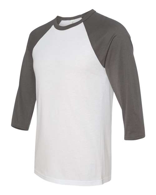 BELLA + CANVAS Unisex Three-Quarter Sleeve Baseball Tee 3200 - White/ Asphalt