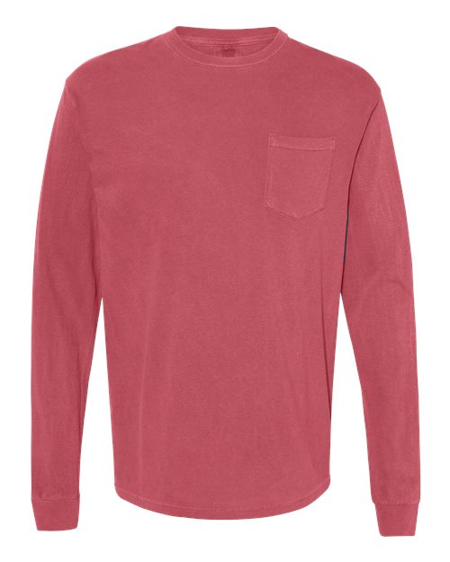 Comfort Colors Unisex Garment-Dyed Heavyweight Long Sleeve Pocket T-Shirt 4410 - Crimson