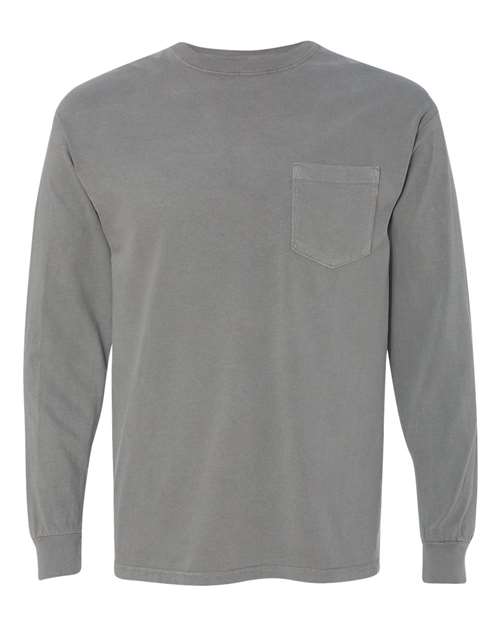 Comfort Colors Unisex Garment-Dyed Heavyweight Long Sleeve Pocket T-Shirt 4410 - Grey