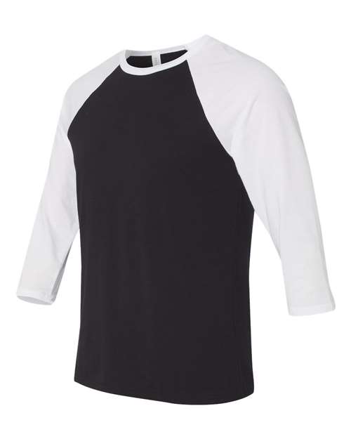 BELLA + CANVAS Unisex Three-Quarter Sleeve Baseball Tee 3200 - Black/ White