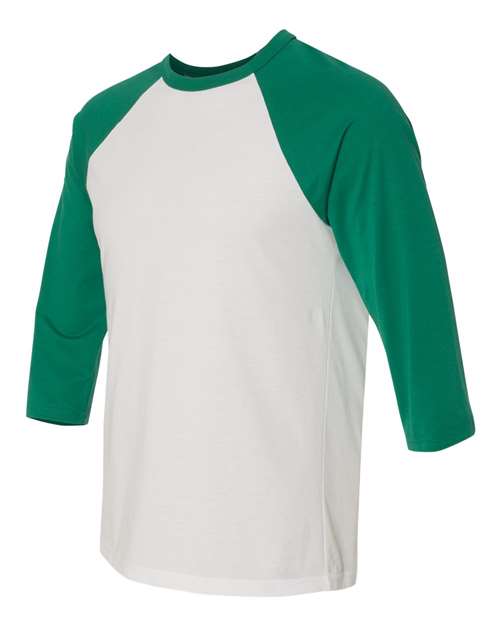 BELLA + CANVAS Unisex Three-Quarter Sleeve Baseball Tee 3200 - White/ Kelly