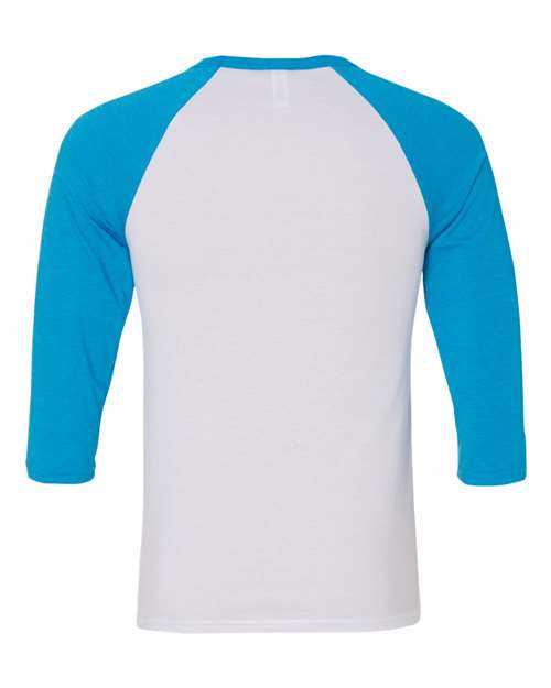 BELLA + CANVAS Unisex Three-Quarter Sleeve Baseball Tee 3200 - White/ Neon Blue