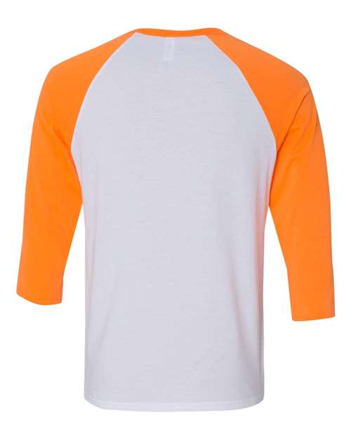 BELLA + CANVAS Unisex Three-Quarter Sleeve Baseball Tee 3200 - White/ Neon Orange