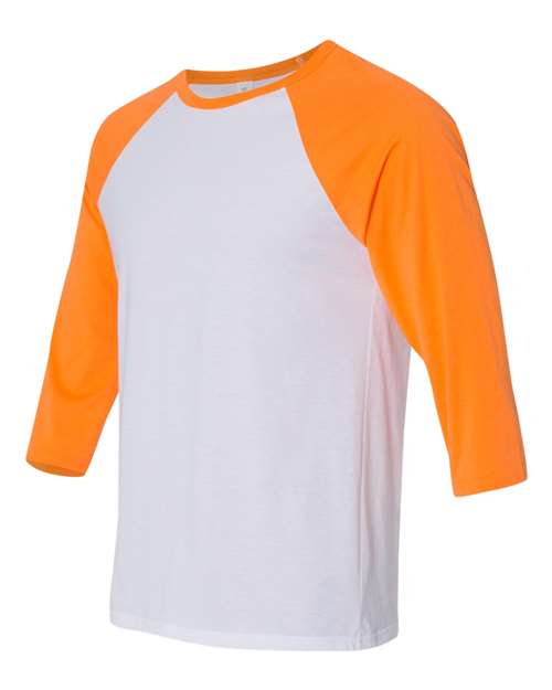 BELLA + CANVAS Unisex Three-Quarter Sleeve Baseball Tee 3200 - White/ Neon Orange