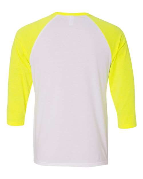 BELLA + CANVAS Unisex Three-Quarter Sleeve Baseball Tee 3200 - White/ Neon Yellow