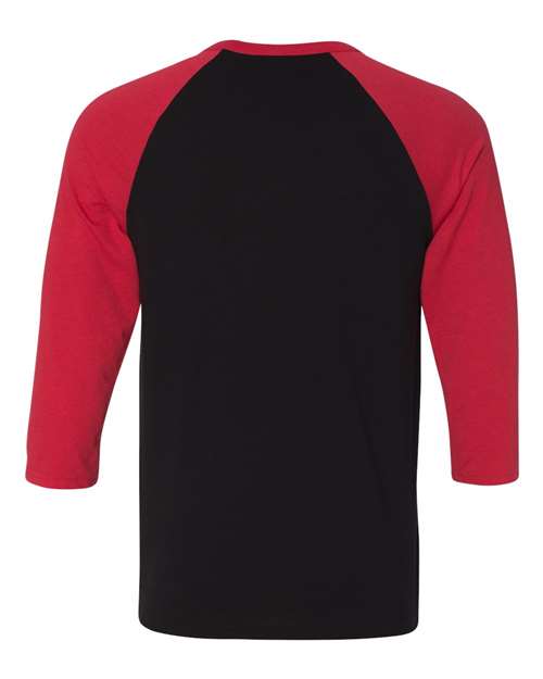 BELLA + CANVAS Unisex Three-Quarter Sleeve Baseball Tee 3200 - Black/ Red