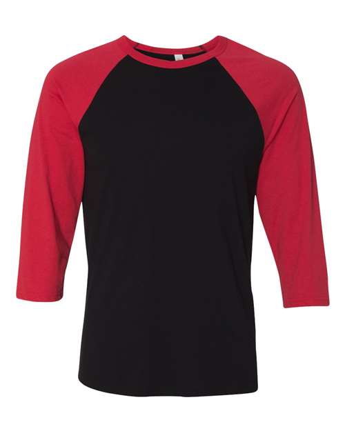 BELLA + CANVAS Unisex Three-Quarter Sleeve Baseball Tee 3200 - Black/ Red