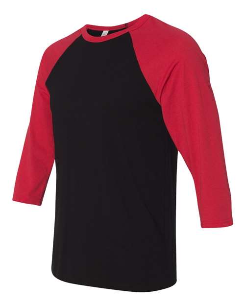 BELLA + CANVAS Unisex Three-Quarter Sleeve Baseball Tee 3200 - Black/ Red