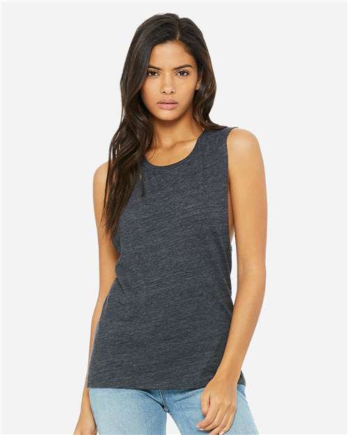 BELLA + CANVAS Women's Flowy Scoop Muscle Tank 8803 - Charcoal Black Slub