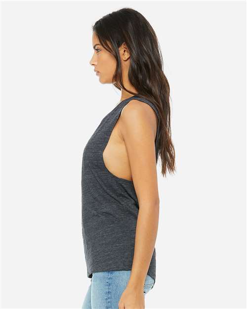 BELLA + CANVAS Women's Flowy Scoop Muscle Tank 8803 - Charcoal Black Slub