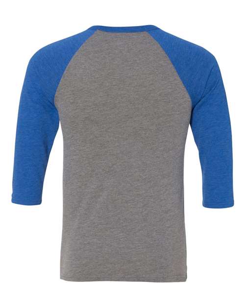 BELLA + CANVAS Unisex Three-Quarter Sleeve Baseball Tee 3200 - Grey/ True Royal Triblend