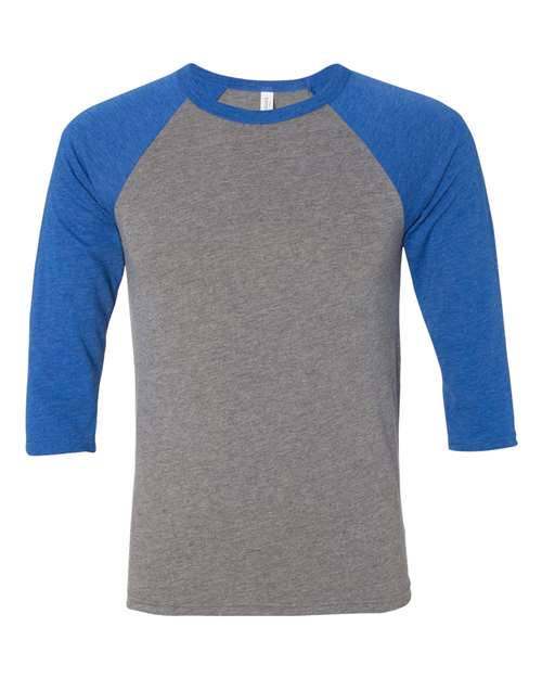 BELLA + CANVAS Unisex Three-Quarter Sleeve Baseball Tee 3200 - Grey/ True Royal Triblend