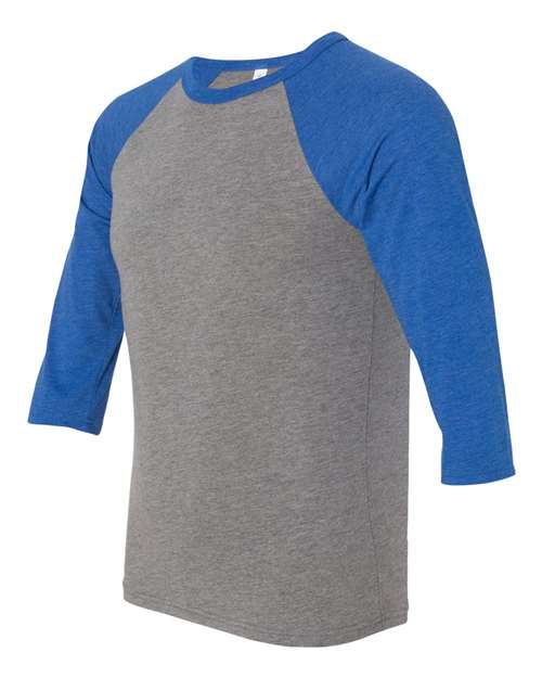 BELLA + CANVAS Unisex Three-Quarter Sleeve Baseball Tee 3200 - Grey/ True Royal Triblend