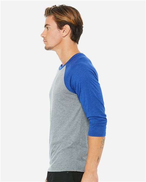 BELLA + CANVAS Unisex Three-Quarter Sleeve Baseball Tee 3200 - Grey/ True Royal Triblend