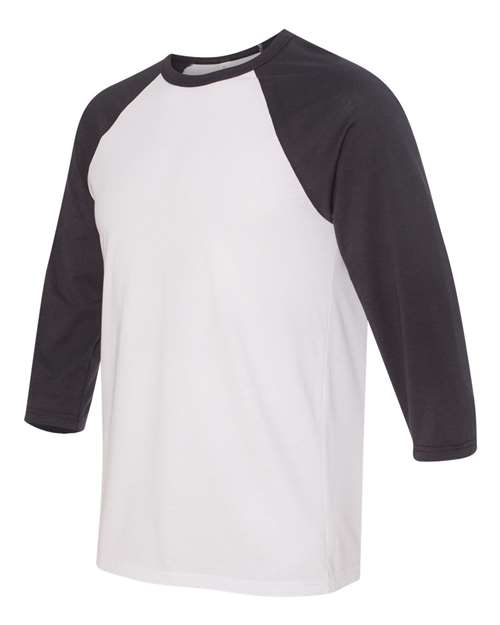 BELLA + CANVAS Unisex Three-Quarter Sleeve Baseball Tee 3200 - White/ Dark Grey