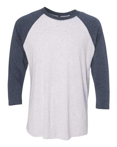 Next Level Unisex Triblend Three-Quarter Raglan T-Shirt 6051 - Indigo Sleeves/ Heather White Body