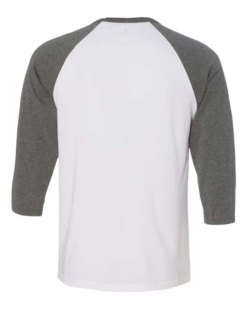 BELLA + CANVAS Unisex Three-Quarter Sleeve Baseball Tee 3200 - White/ Deep Heather
