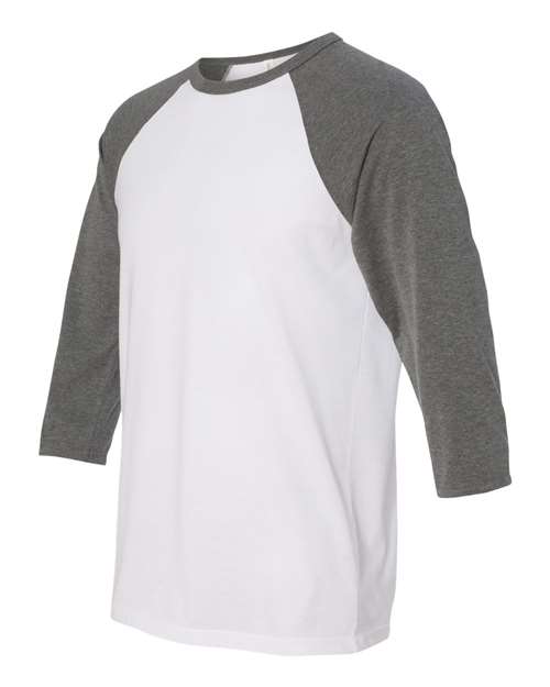 BELLA + CANVAS Unisex Three-Quarter Sleeve Baseball Tee 3200 - White/ Deep Heather