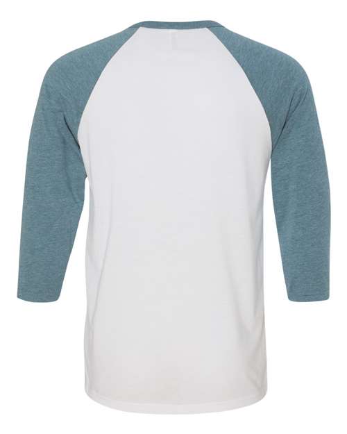 BELLA + CANVAS Unisex Three-Quarter Sleeve Baseball Tee 3200 - White/ Denim