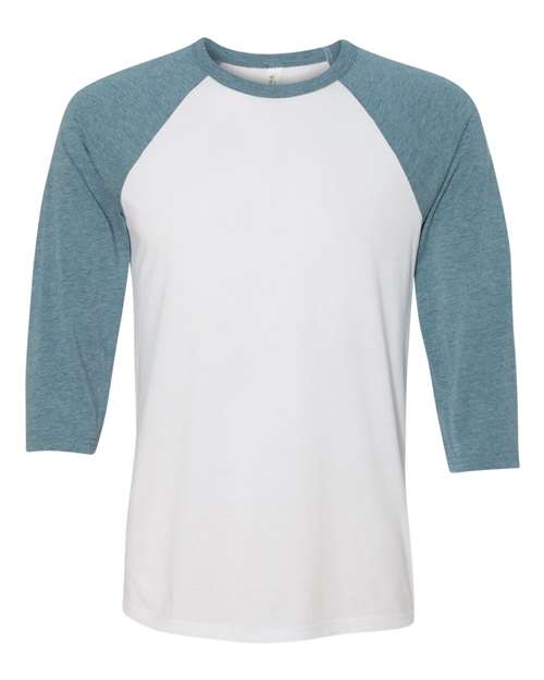 BELLA + CANVAS Unisex Three-Quarter Sleeve Baseball Tee 3200 - White/ Denim