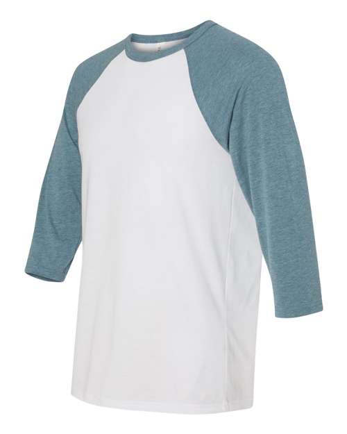 BELLA + CANVAS Unisex Three-Quarter Sleeve Baseball Tee 3200 - White/ Denim