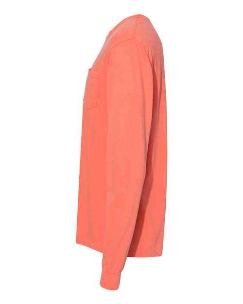 Comfort Colors Unisex Garment-Dyed Heavyweight Long Sleeve Pocket T-Shirt 4410 - Bright Salmon