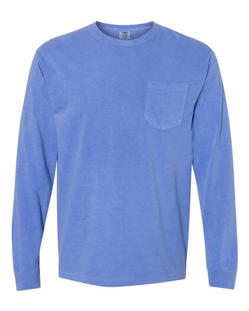 Comfort Colors Unisex Garment-Dyed Heavyweight Long Sleeve Pocket T-Shirt 4410 - Flo Blue