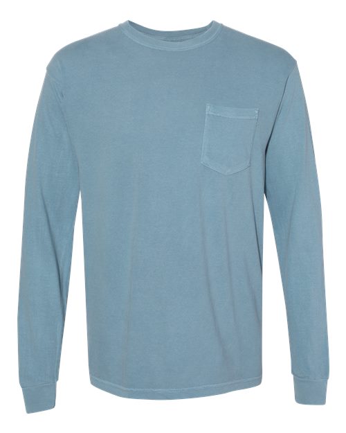 Comfort Colors Unisex Garment-Dyed Heavyweight Long Sleeve Pocket T-Shirt 4410 - Ice Blue
