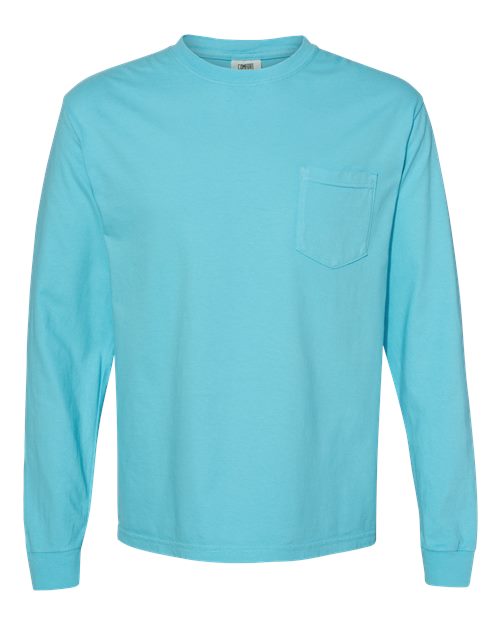 Comfort Colors Unisex Garment-Dyed Heavyweight Long Sleeve Pocket T-Shirt 4410 - Lagoon