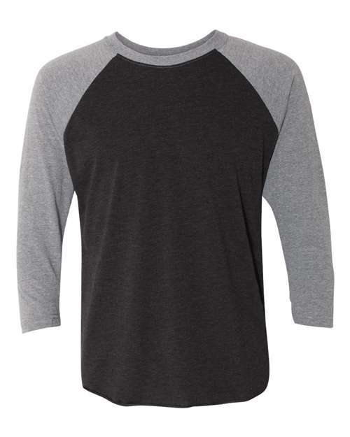 Next Level Unisex Triblend Three-Quarter Raglan T-Shirt 6051 - Premium Heather Sleeves/ Vintage Black Body