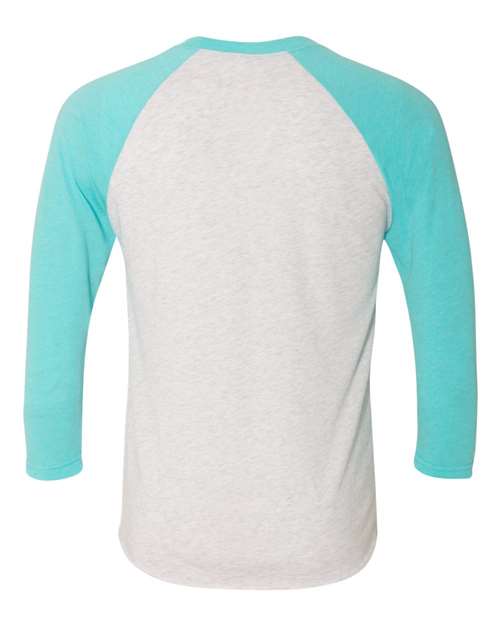 Next Level Unisex Triblend Three-Quarter Raglan T-Shirt 6051 - Tahiti Blue Sleeves/ Heather White Body
