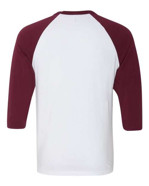 BELLA + CANVAS Unisex Three-Quarter Sleeve Baseball Tee 3200 - White/ Maroon