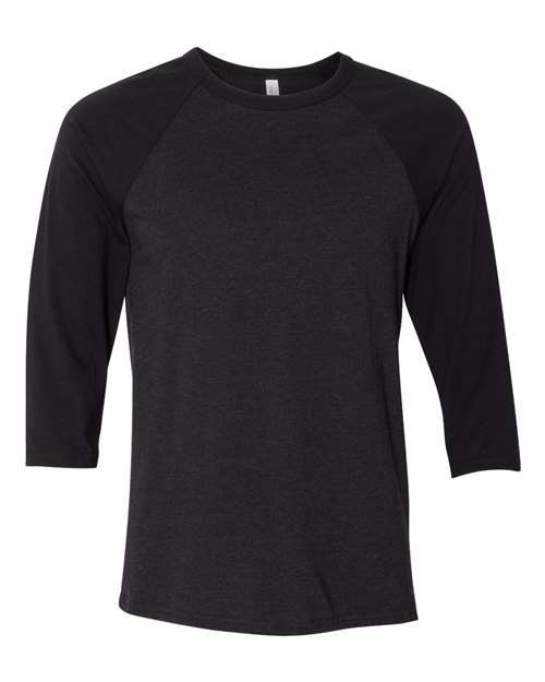 BELLA + CANVAS Unisex Three-Quarter Sleeve Baseball Tee 3200 - Black Heather/ Black