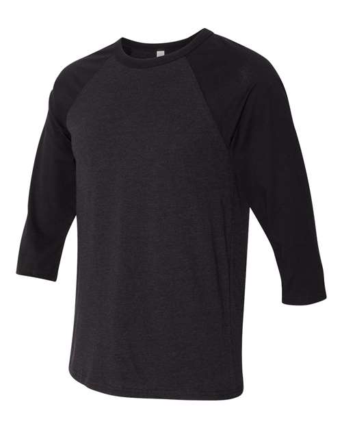 BELLA + CANVAS Unisex Three-Quarter Sleeve Baseball Tee 3200 - Black Heather/ Black