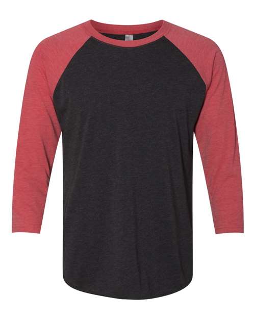 Next Level Unisex Triblend Three-Quarter Raglan T-Shirt 6051 - Vintage Red Sleeves/ Vintage Black Body