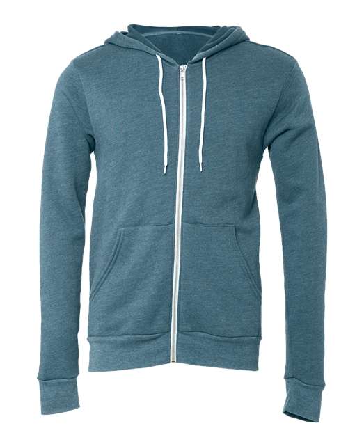 BELLA + CANVAS Unisex Sponge Fleece Full-Zip Hoodie Sweatshirt 3739 - Heather Deep Teal