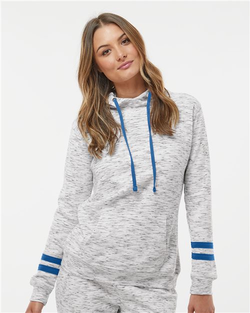 J. America Women’s Mélange Fleece Striped-Sleeve Hooded Sweatshirt 8674