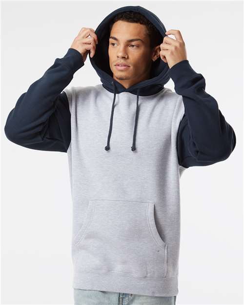 Independent Trading Co. Unisex Heavyweight Hooded Sweatshirt IND4000 - Grey Heather/ Slate Blue
