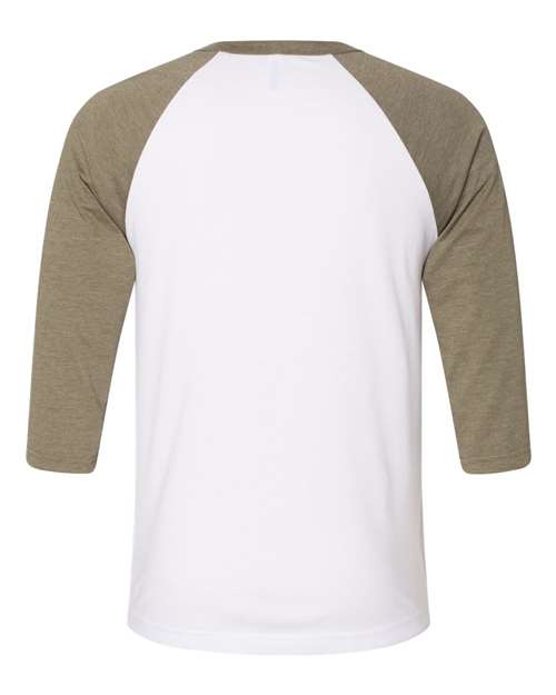 BELLA + CANVAS Unisex Three-Quarter Sleeve Baseball Tee 3200 - White/ Heather Olive