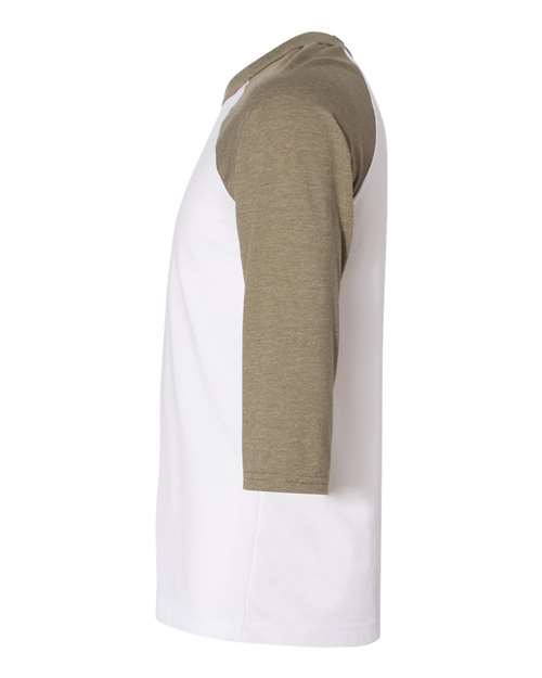 BELLA + CANVAS Unisex Three-Quarter Sleeve Baseball Tee 3200 - White/ Heather Olive
