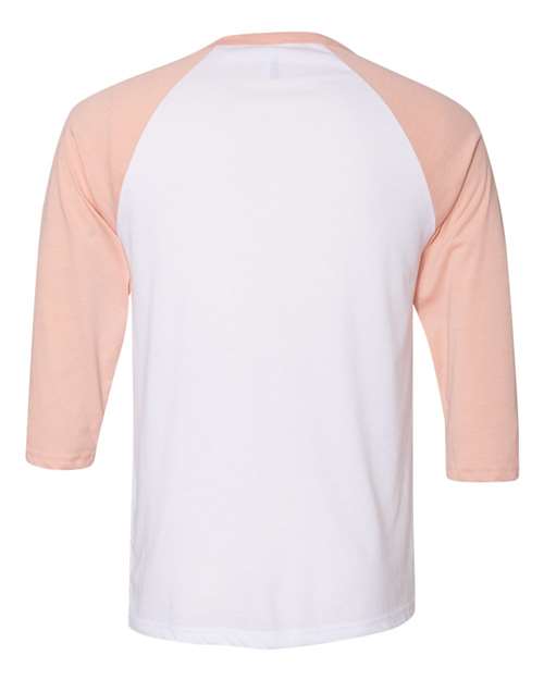 BELLA + CANVAS Unisex Three-Quarter Sleeve Baseball Tee 3200 - White/ Heather Peach