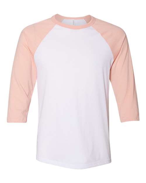 BELLA + CANVAS Unisex Three-Quarter Sleeve Baseball Tee 3200 - White/ Heather Peach