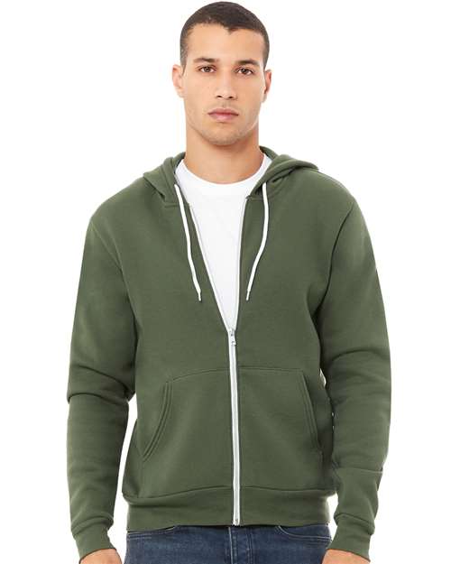 BELLA + CANVAS Unisex Sponge Fleece Full-Zip Hoodie Sweatshirt 3739 - Military Green