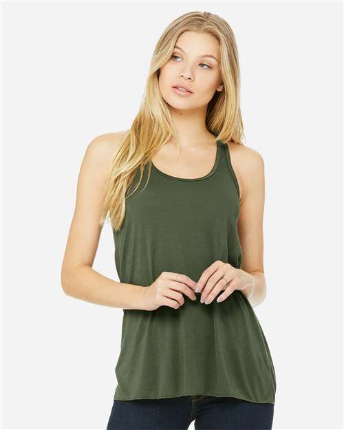 BELLA + CANVAS Women's Flowy Racerback Tank 8800 - Military Green