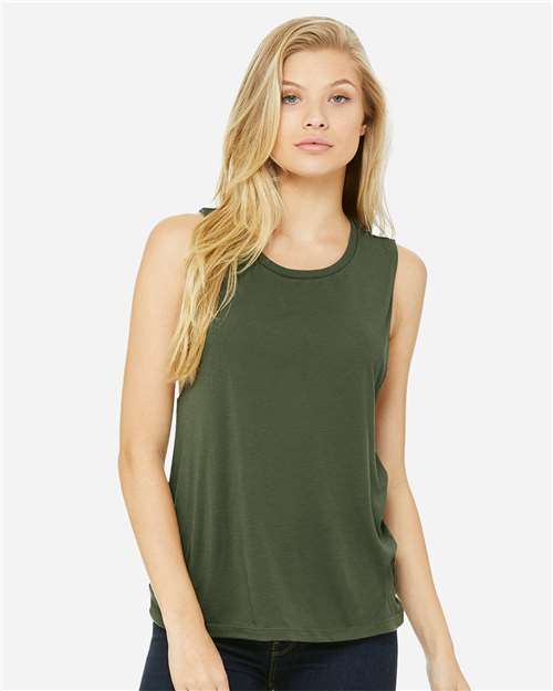 BELLA + CANVAS Women's Flowy Scoop Muscle Tank 8803 - Military Green