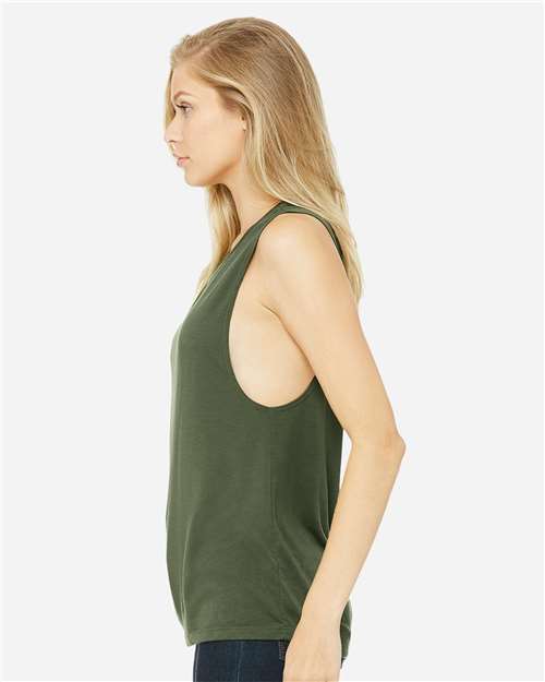 BELLA + CANVAS Women's Flowy Scoop Muscle Tank 8803 - Military Green